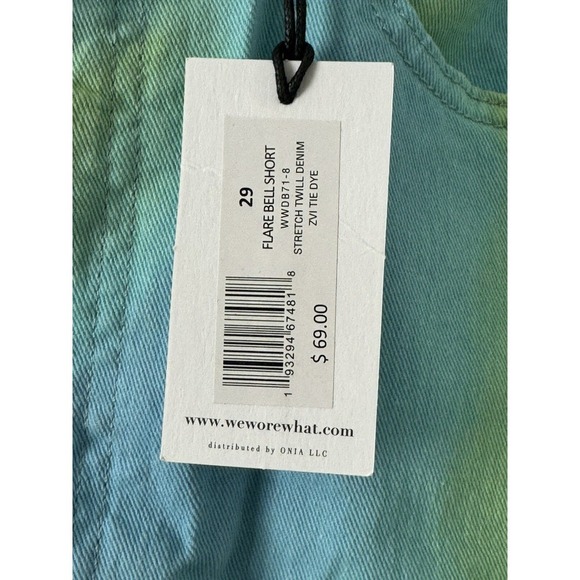 We wore what Tie Dye Flare Bell Shorts Size 29 Teal Lime Green - Picture 6 of 9